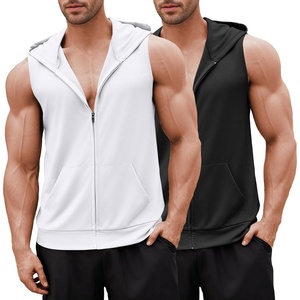 image:imageCOOFANDY Mens Workout Hooded Tank Tops 2 Pack Zip Up Sleeveless Gym Shirts Muscle Cut Off T Shirt Bodybuilding HoodiesWhiteBlack2pcs