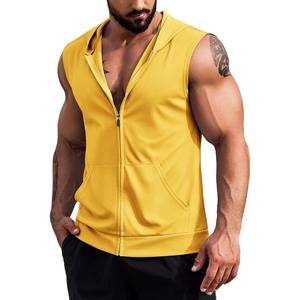image:imageCOOFANDY Mens Workout Hooded Tank Tops 2 Pack Zip Up Sleeveless Gym Shirts Muscle Cut Off T Shirt Bodybuilding HoodiesYellow1pcs
