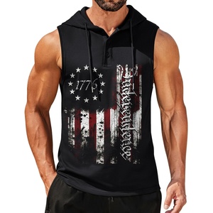 image:imageCOOFANDY Mens Workout Hooded Tank Tops Sleeveless Gym Hoodies Cotton Muscle Cut Off Shirt Bodybuilding Henley ShirtsAmerican Flag Black