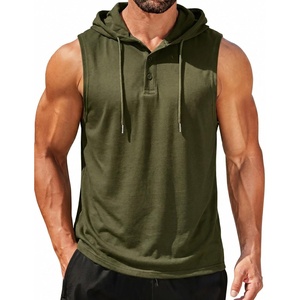 image:imageCOOFANDY Mens Workout Hooded Tank Tops Sleeveless Gym Hoodies Cotton Muscle Cut Off Shirt Bodybuilding Henley ShirtsArmy Green