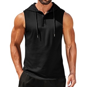 image:imageCOOFANDY Mens Workout Hooded Tank Tops Sleeveless Gym Hoodies Cotton Muscle Cut Off Shirt Bodybuilding Henley ShirtsBlack