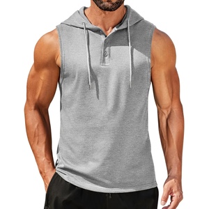 image:imageCOOFANDY Mens Workout Hooded Tank Tops Sleeveless Gym Hoodies Cotton Muscle Cut Off Shirt Bodybuilding Henley ShirtsLight Grey