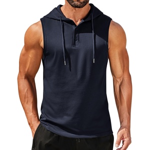 image:imageCOOFANDY Mens Workout Hooded Tank Tops Sleeveless Gym Hoodies Cotton Muscle Cut Off Shirt Bodybuilding Henley ShirtsNavy Blue