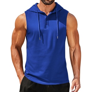 image:imageCOOFANDY Mens Workout Hooded Tank Tops Sleeveless Gym Hoodies Cotton Muscle Cut Off Shirt Bodybuilding Henley ShirtsRoyal Blue