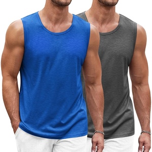 image:imageCOOFANDY Mens Workout Tank Top 2 Pack Casual Soft Sleeveless Gym Muscle Shirts Bodybuilding TeeDark Grey Deep Blue