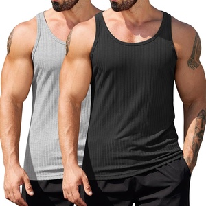 image:imageCOOFANDY Mens Workout Tank Top Ribbed Knit Sleeveless Gym Muscle T Shirts Bodybuilding TeeBlackLight Grey 2 Pcs