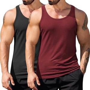 image:imageCOOFANDY Mens Workout Tank Top Ribbed Knit Sleeveless Gym Muscle T Shirts Bodybuilding TeeBlackRed 2 Pcs