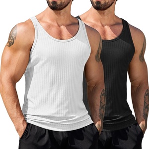 image:imageCOOFANDY Mens Workout Tank Top Ribbed Knit Sleeveless Gym Muscle T Shirts Bodybuilding TeeBlackWhite 2 Pcs