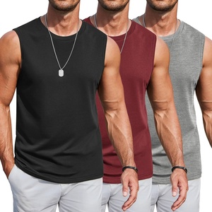 image:imageCOOFANDY Mens Workout Tank Tops Cotton 3 Pack Soft Gym Muscle Shirt Sleeveless Classic T ShirtsBlackMedium Grey Wine Red