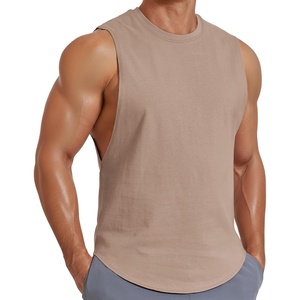 image:imageCOOFANDY Mens Workout Tank Tops Cotton Cut Off Sleeveless Muscle Shirts Gym Athletic Running T ShirtKhaki