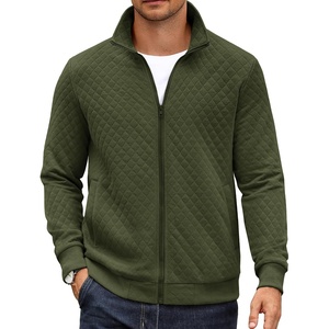 image:imageCOOFANDY Mens Zip Up Sweatshirt Mock Neck Quilted Jacket Casual Lightweight Sweater Jackets with PocketArmy Green