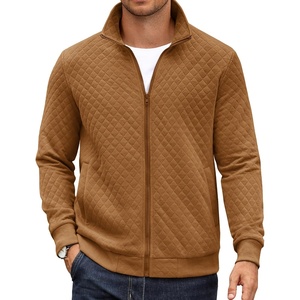 image:imageCOOFANDY Mens Zip Up Sweatshirt Mock Neck Quilted Jacket Casual Lightweight Sweater Jackets with PocketLight Brown