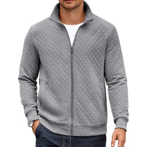 image:imageCOOFANDY Mens Zip Up Sweatshirt Mock Neck Quilted Jacket Casual Lightweight Sweater Jackets with PocketLight Grey