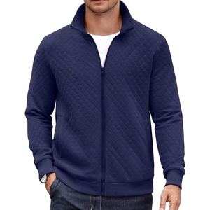 image:imageCOOFANDY Mens Zip Up Sweatshirt Mock Neck Quilted Jacket Casual Lightweight Sweater Jackets with PocketNavy Blue
