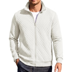 image:imageCOOFANDY Mens Zip Up Sweatshirt Mock Neck Quilted Jacket Casual Lightweight Sweater Jackets with PocketWhite