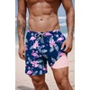 image:imageCOOFANDY 2 in 1 Mens Swim Trunks 7 Inch Quick Dry Board Shorts Beach Swim Shorts Bathing Suit with Compression LinerBlue Pink Flamingo