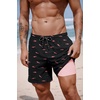image:imageCOOFANDY 2 in 1 Mens Swim Trunks 7 Inch Quick Dry Board Shorts Beach Swim Shorts Bathing Suit with Compression LinerPinkshark Black