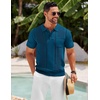image:imageCOOFANDY Knit Polo Shirts for Men Short Sleeve Textured Polo Shirt Slim Fit Summer Collared T Shirt with PocketBlue