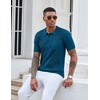 image:imageCOOFANDY Knit Polo Shirts for Men Short Sleeve Textured Polo Shirt Slim Fit Summer Collared T Shirt with PocketBlue