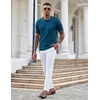 image:imageCOOFANDY Knit Polo Shirts for Men Short Sleeve Textured Polo Shirt Slim Fit Summer Collared T Shirt with PocketBlue