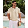 image:imageCOOFANDY Knit Polo Shirts for Men Short Sleeve Textured Polo Shirt Slim Fit Summer Collared T Shirt with PocketCream