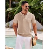 image:imageCOOFANDY Knit Polo Shirts for Men Short Sleeve Textured Polo Shirt Slim Fit Summer Collared T Shirt with PocketKhaki