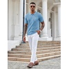 image:imageCOOFANDY Knit Polo Shirts for Men Short Sleeve Textured Polo Shirt Slim Fit Summer Collared T Shirt with PocketLight Blue