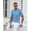 image:imageCOOFANDY Knit Polo Shirts for Men Short Sleeve Textured Polo Shirt Slim Fit Summer Collared T Shirt with PocketLight Blue