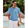 image:imageCOOFANDY Knit Polo Shirts for Men Short Sleeve Textured Polo Shirt Slim Fit Summer Collared T Shirt with PocketLight Blue