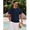 image:imageCOOFANDY Knit Polo Shirts for Men Short Sleeve Textured Polo Shirt Slim Fit Summer Collared T Shirt with PocketNavy Blue
