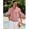 image:imageCOOFANDY Knit Polo Shirts for Men Short Sleeve Textured Polo Shirt Slim Fit Summer Collared T Shirt with PocketPink