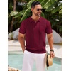 image:imageCOOFANDY Knit Polo Shirts for Men Short Sleeve Textured Polo Shirt Slim Fit Summer Collared T Shirt with PocketWine Red