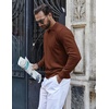 image:imageCOOFANDY Long Sleeve Polo Shirts for Men Knit Polo Sweater Lightweight Ribbed Pullover SweaterCaramel