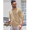 image:imageCOOFANDY Long Sleeve Polo Shirts for Men Knit Polo Sweater Lightweight Ribbed Pullover SweaterKhaki