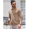 image:imageCOOFANDY Long Sleeve Polo Shirts for Men Knit Polo Sweater Lightweight Ribbed Pullover SweaterLight Khaki