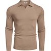 image:imageCOOFANDY Long Sleeve Polo Shirts for Men Knit Polo Sweater Lightweight Ribbed Pullover SweaterLight Khaki