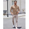 image:imageCOOFANDY Long Sleeve Polo Shirts for Men Knit Polo Sweater Lightweight Ribbed Pullover SweaterLight Khaki