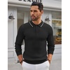 image:imageCOOFANDY Long Sleeve Polo Shirts for Men Lightweight Ribbed Knit Polo Sweater Casual Dress Pullover SweatersBlack  White Edge