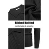 image:imageCOOFANDY Long Sleeve Polo Shirts for Men Lightweight Ribbed Knit Polo Sweater Casual Dress Pullover SweatersBlack