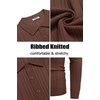 image:imageCOOFANDY Long Sleeve Polo Shirts for Men Lightweight Ribbed Knit Polo Sweater Casual Dress Pullover SweatersBrown