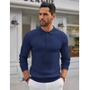 image:imageCOOFANDY Long Sleeve Polo Shirts for Men Lightweight Ribbed Knit Polo Sweater Casual Dress Pullover SweatersDeep Blue