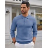 image:imageCOOFANDY Long Sleeve Polo Shirts for Men Lightweight Ribbed Knit Polo Sweater Casual Dress Pullover SweatersLight Blue