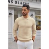 image:imageCOOFANDY Long Sleeve Polo Shirts for Men Lightweight Ribbed Knit Polo Sweater Casual Dress Pullover SweatersLight Khaki