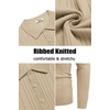 image:imageCOOFANDY Long Sleeve Polo Shirts for Men Lightweight Ribbed Knit Polo Sweater Casual Dress Pullover SweatersLight Khaki