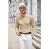 image:imageCOOFANDY Long Sleeve Polo Shirts for Men Lightweight Ribbed Knit Polo Sweater Casual Dress Pullover SweatersLight Khaki