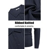 image:imageCOOFANDY Long Sleeve Polo Shirts for Men Lightweight Ribbed Knit Polo Sweater Casual Dress Pullover SweatersNavy Blue