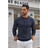 image:imageCOOFANDY Long Sleeve Polo Shirts for Men Lightweight Ribbed Knit Polo Sweater Casual Dress Pullover SweatersNavy Blue