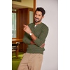 image:imageCOOFANDY Men Casual Knit Sweater Quarter Button Henley Long Sleeve Slim Fit Twisted Pullover SweaterArmy Green