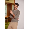 image:imageCOOFANDY Men Casual Knit Sweater Quarter Button Henley Long Sleeve Slim Fit Twisted Pullover SweaterBrown and White