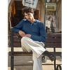 image:imageCOOFANDY Men Casual Knit Sweater Quarter Button Henley Long Sleeve Slim Fit Twisted Pullover SweaterDark Blue